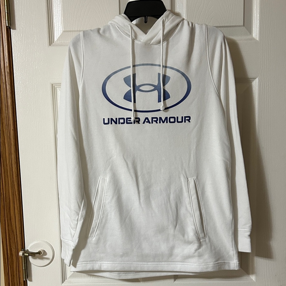 Under Armour White and Blue Logo Hoodie
